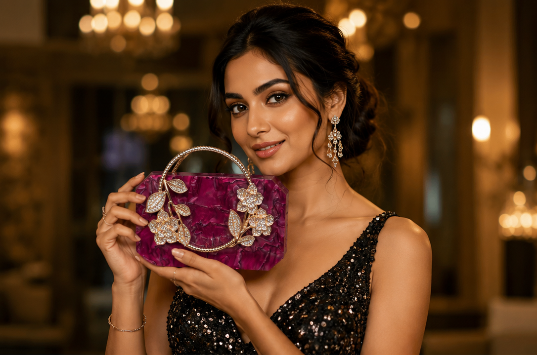 Ruby Petal Designer Party Clutch