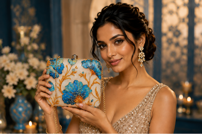 Royal Blue Floral Embroidery Sling Bag | Handmade Embroidered Floral Clutch Purse for Women