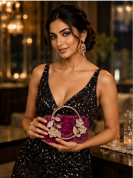 Ruby Petal Designer Party Clutch