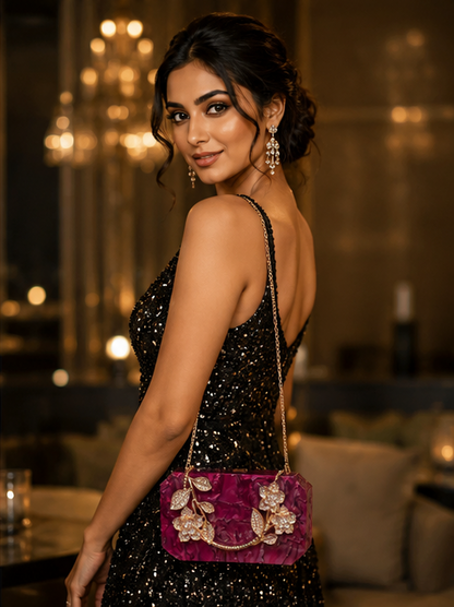 Ruby Petal Designer Party Clutch