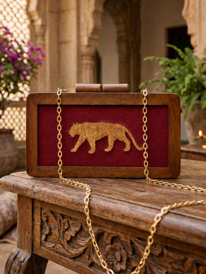 Royal Bengal Tiger Wooden Clutch Purse