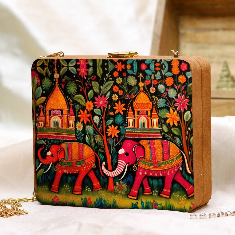 Madhubani Elephant Art Clutch