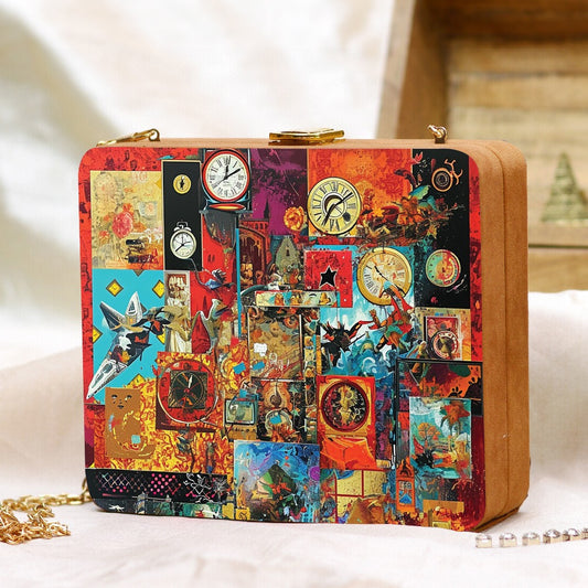 Vintage Timepiece Wooden Purse