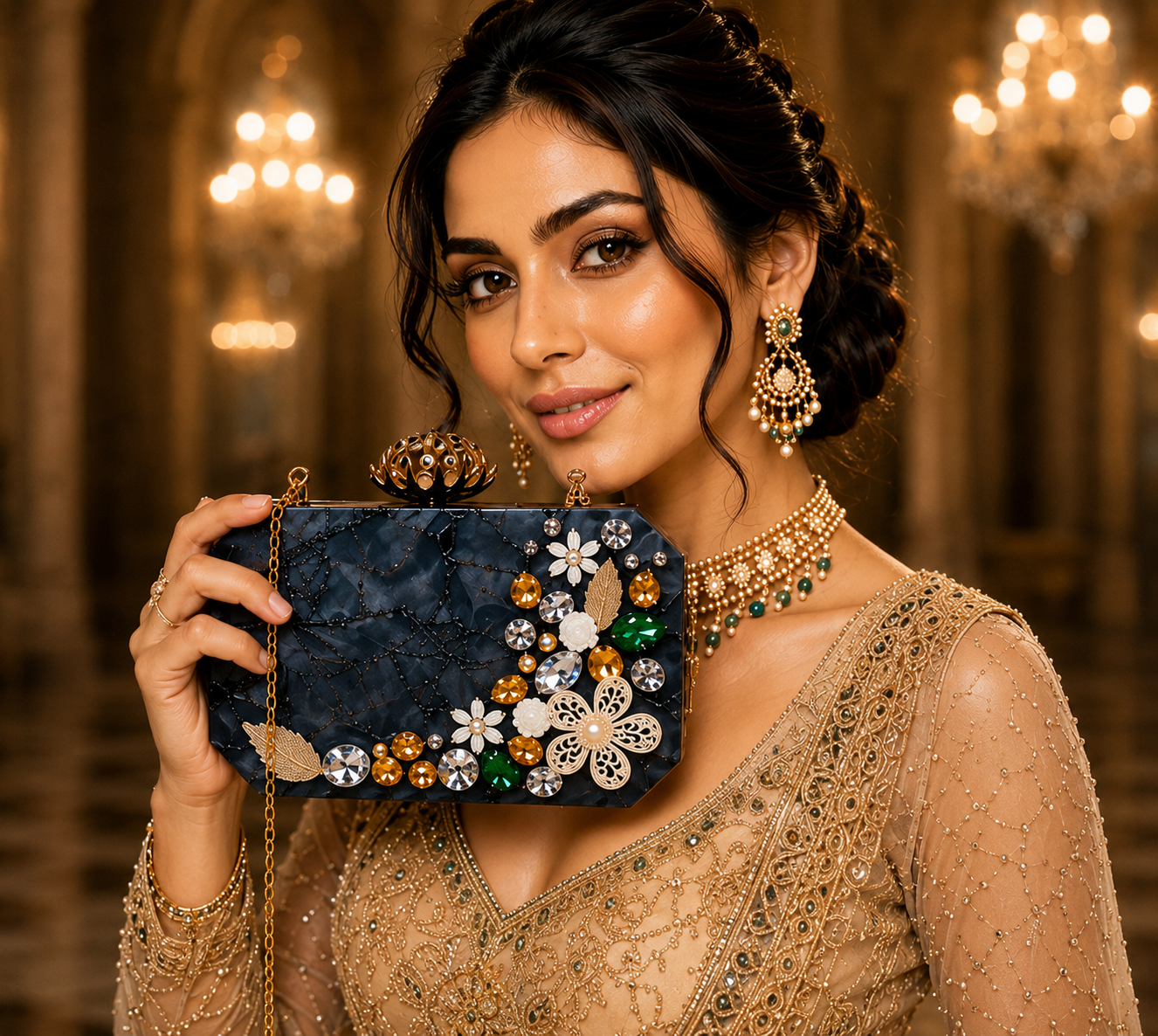 Moonstone Floral Acrylic Evening Bag