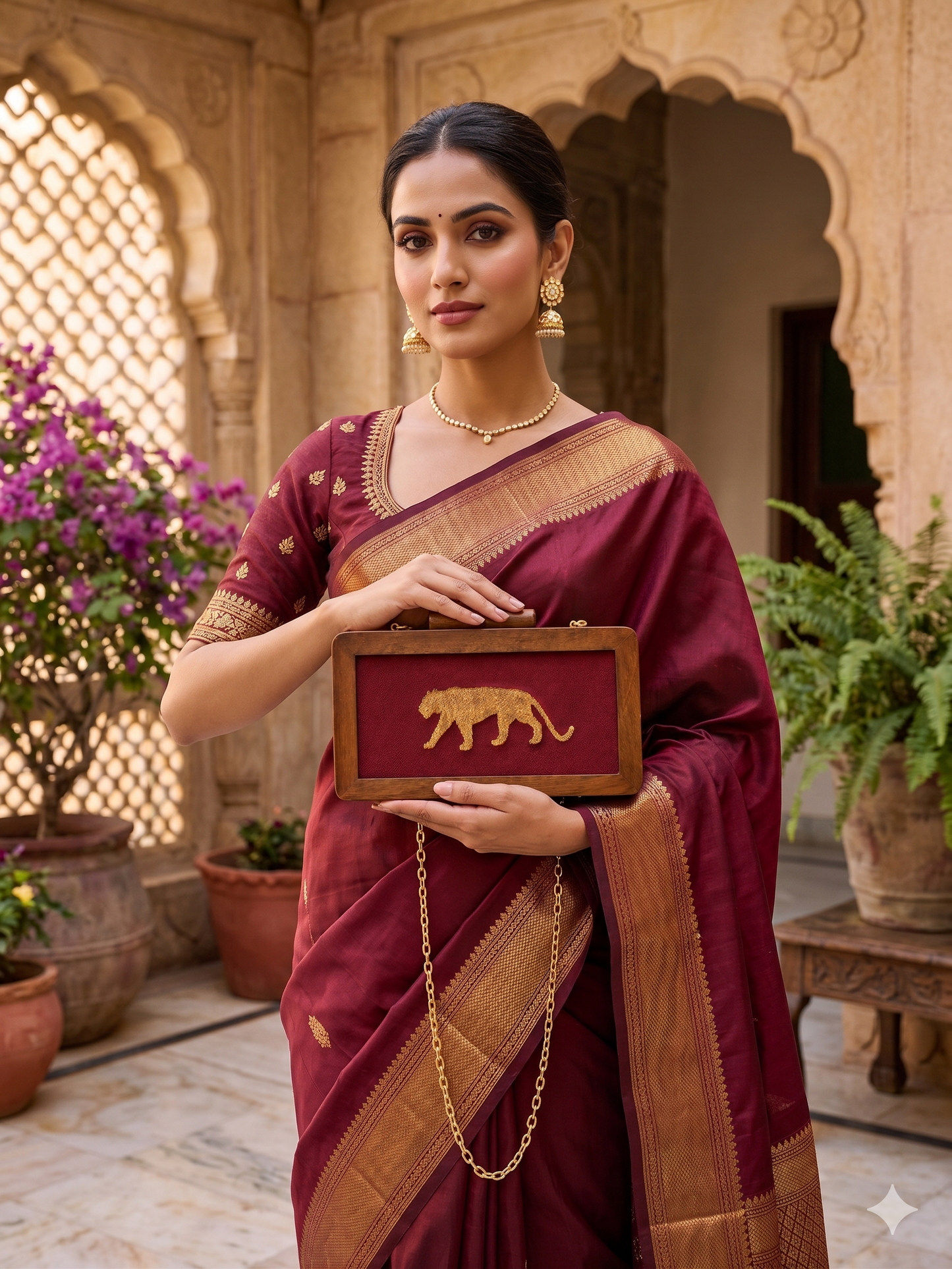Royal Bengal Tiger Wooden Clutch Purse