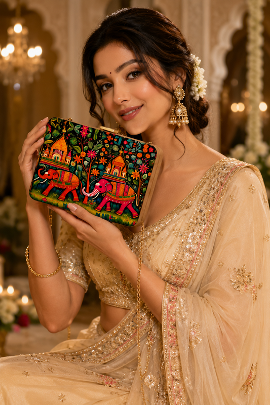 Madhubani Elephant Art Clutch