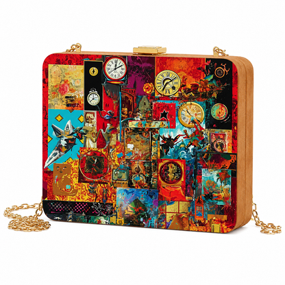 Vintage Timepiece Wooden Purse