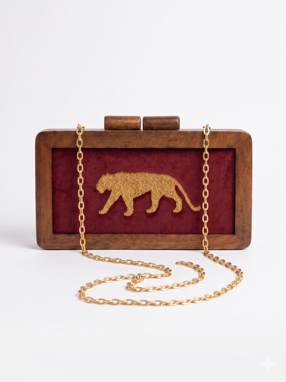 Royal Bengal Tiger Wooden Clutch Purse