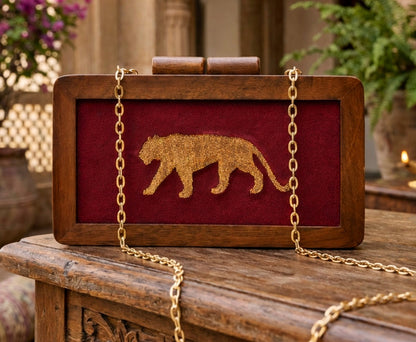 Royal Bengal Tiger Wooden Clutch Purse