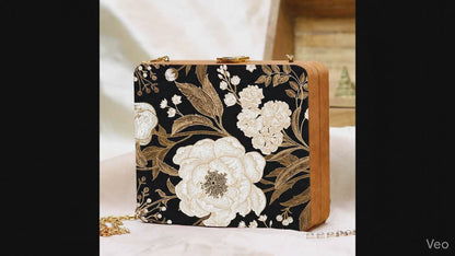 Midnight Floral Wood Clutch