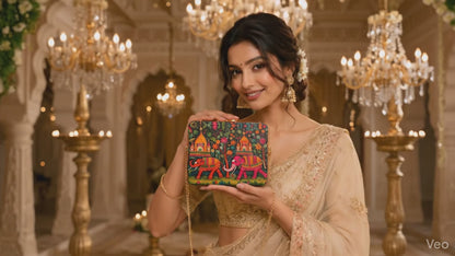 Madhubani Elephant Art Clutch